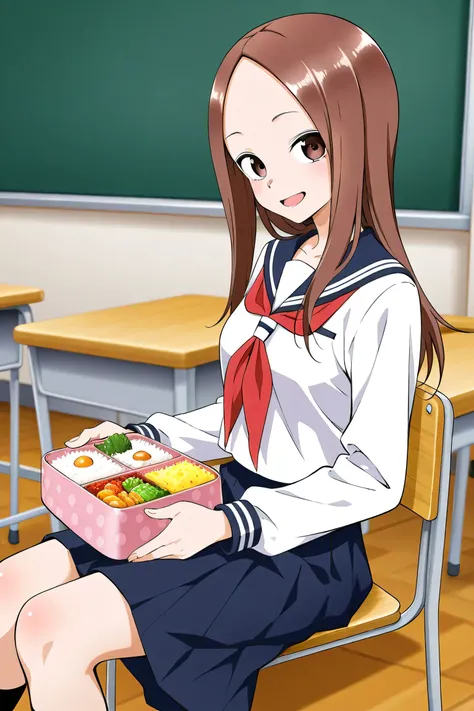 Mr. Takagi eats bento in the classroom