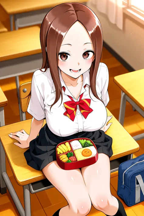 Mr. Takagi eats bento in the classroom