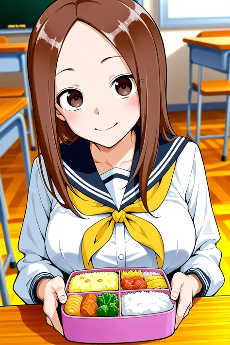 Mr. Takagi eats bento in the classroom