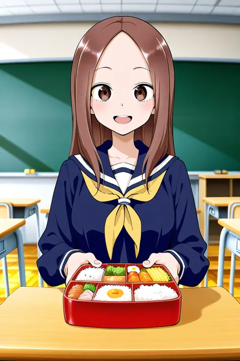 Mr. Takagi eats bento in the classroom
