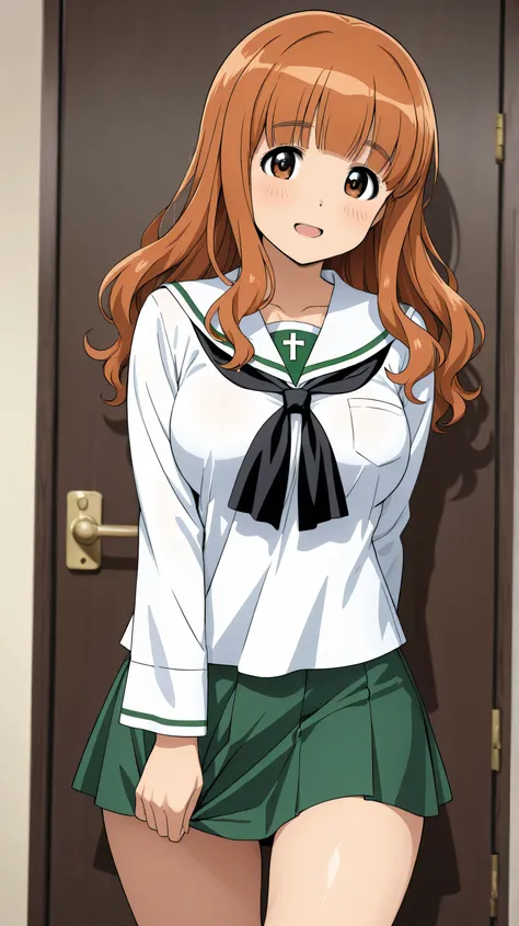 takebe saori,ooarai school uniform,black tie,cowboy shot, 