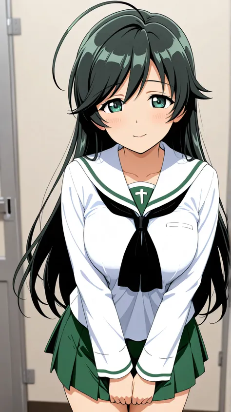 isuzu hana,ooarai school uniform,black tie,cowboy shot, 