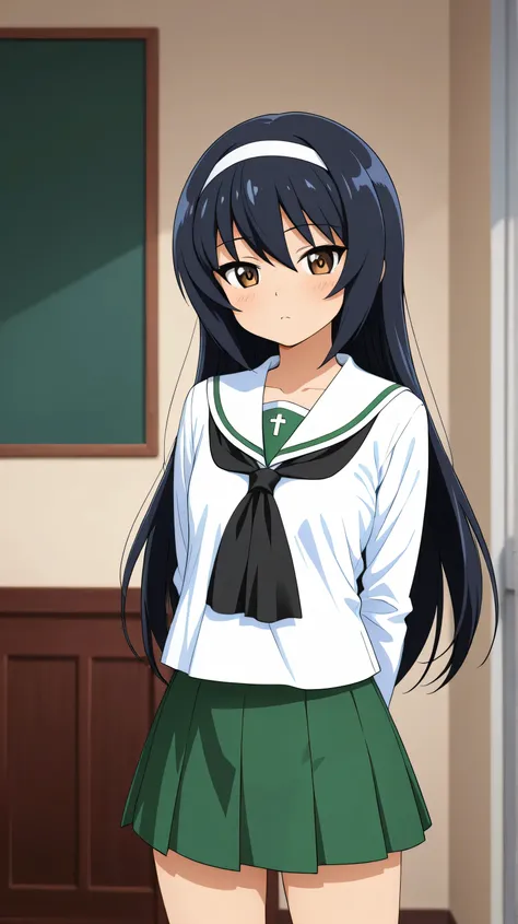 reizei mako,ooarai school uniform,black tie,cowboy shot, 