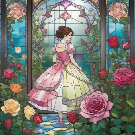 garden、Rose、Wonderland、 tea party、jigsaw puzzle design、stained glass style、glass style 