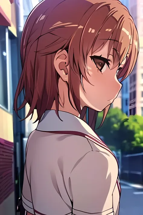 ((masterpiece))), ((best quality)), (ultra-detailed), ((an extremely delicate and beautiful)),(unity 8k wallpaper),Misaka Mikoto,school uniform,street,