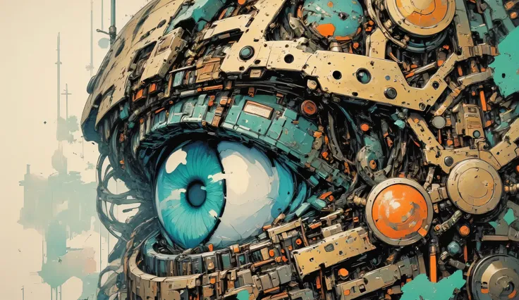 (Meisterwerk,highest quality:1.2),The topic is the cybernetic eye, Complex circuits 、(Fusion of machines, Nervensystem , Pflanzen, and human society),Was denkst du???