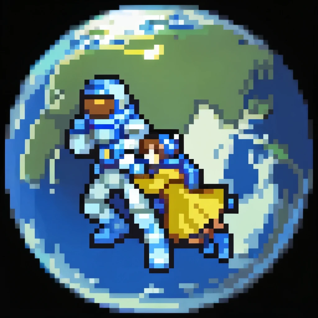 Man and girl in spacesuits
