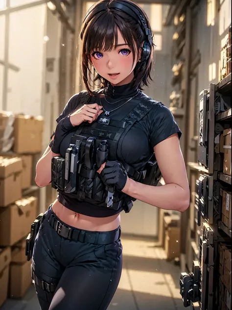 high res ,In 8K, best quality, Details, semi-realistic anime , D Anime Style , Smooth Anime CG , One Girl , 19-year-old Japanese woman on a luxury liner , slim,modeling,((輝く瞳)),(( short bob)),(Maroon Glowing Hair ), Shiny brown hair, Detailsな顔,Beautiful ...
