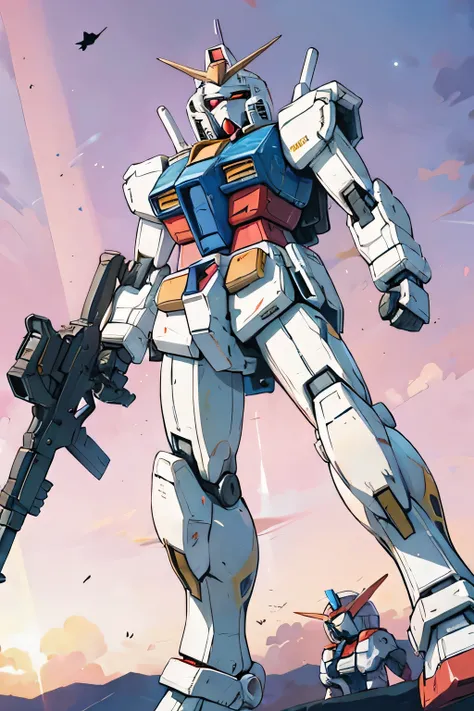 RX-78, Gundam, beam rifle, gun, masterpiece, amazing, dynamic production, extremely detailed, extremely beautiful and fain design extremely beautiful and fain colors, high resolution, Cinematic style, illustration,sci-fi, HD, anime, masterpiece, highest qu...
