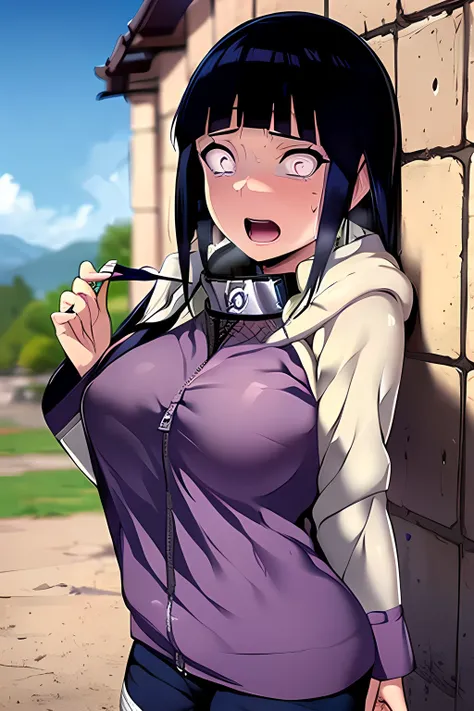 ((masterpiece))), ((best quality)), (ultra-detailed), ((an extremely delicate and beautiful)),(unity 8k wallpaper),H1N4T4,hinata,hyuuga hinata,outside,konohanosato,hypnosis,mind control,spiral eyes,swirly eyes,@_,((wide-eyed)),constricted pupils,open mouth
