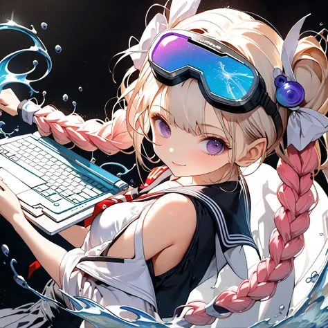 best detail、studying with a laptop、(((Kakuhime who cools NOTEPC's CPU with water magic、cpu)))、(((AR、VR、Kakure Hime wears goggles that project mathematical equations)))、1GIRL、pretty face、Baby Face、(((dynamic best configuration、Top quality、supreme masterpiec...