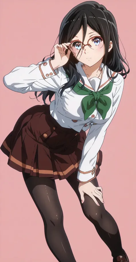 ((inspired by Asuka Tanaka:1.2)),(inspired by Kyoto Animation Style),(masterpiece, best quality),beautiful, beautiful-woman, ((detailed face)).(full body:1.3).,
((black hair)), glasses, blue eyes, long hair, over-rim eye-wear,cowboy shot, semi-rimless eye...