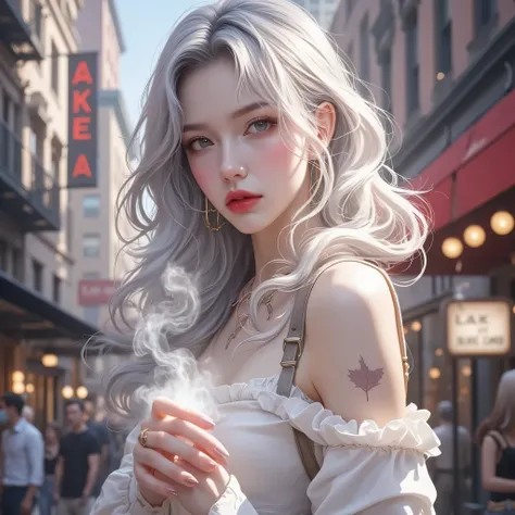 ((OC Emotion Codex))((New York street corner、woman sitting on a cafe terrace))、OC Emotion Codex(masterpiece、Top quality、make original characters!express their emotions with nuanced expressions and body language steampunk art、sunlight、(depth of written boun...