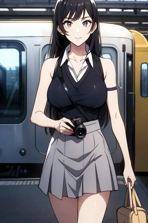 Can you draw blondes，nice smile，can you draw a woman staring at a train，Please draw a picture of a woman waiting in front of a car，東京の地下鉄ホームでwaiting for the train女性は描けますか， ,congestion,waiting for the train，Fun，Underground railway stations ，The sign hanging...