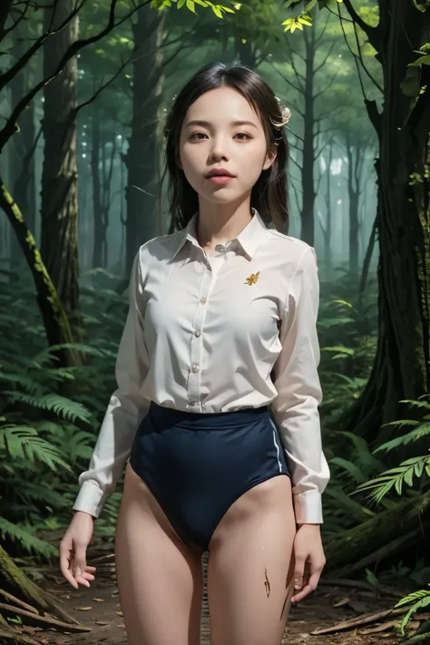 (masterpiece, highest quality), 1 girl, beautiful face, beautiful body, wearing a Black gymnastics bloomers, High leg、white blouse, cowboy shot、Are standing、full body portrait、alone, complex details, enlarged textures, complex details, finely detailed ...
