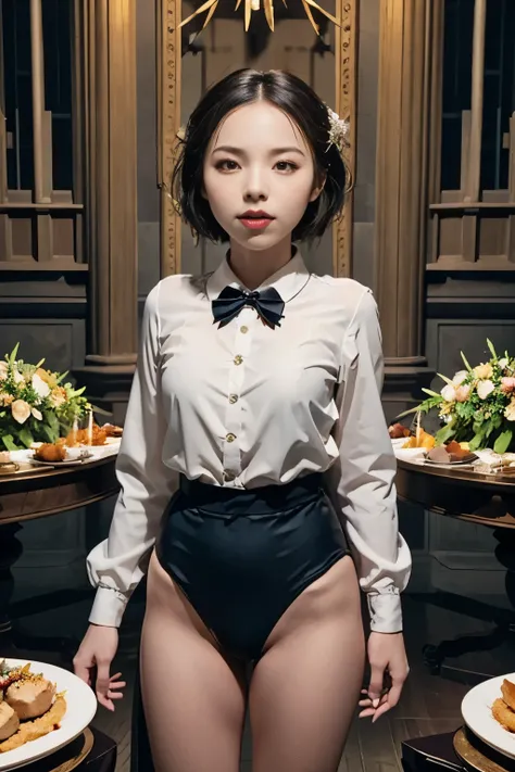(masterpiece, highest quality), 1 girl, beautiful face, beautiful body, wearing a Black gymnastics bloomers, High leg、white blouse, cowboy shot、Are standing、full body portrait、alone, complex details, enlarged textures, complex details, finely detailed ...