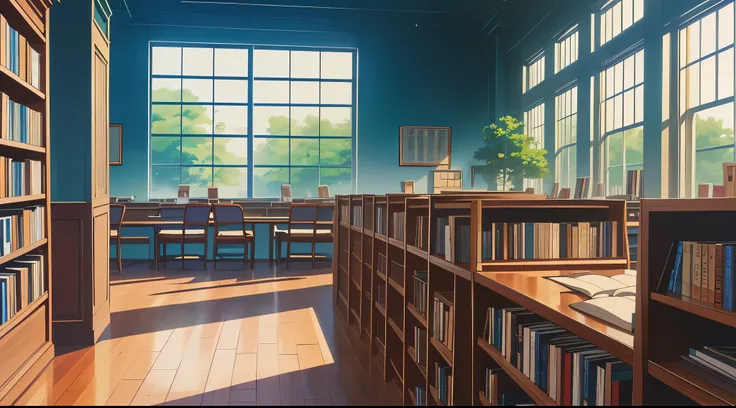 (Drawn in 80’s anime art style)
Retro anime. Vintage Anime. Classical Anime. 

Location: High School (Library)

	•	Purpose: Study, reading, and quiet introspection.
	•	Design: Warm wood shelves filled with textbooks, manga, and classic literature. Small ta...