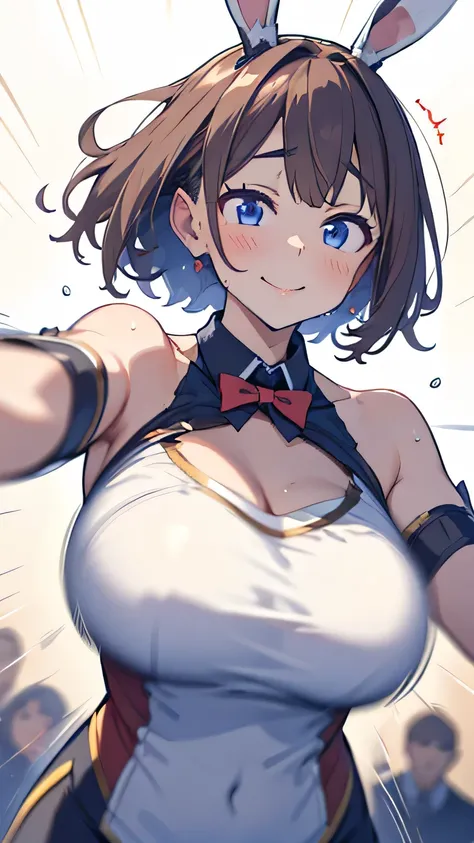 Violently bouncing breasts, Asymmetrical breasts,(line of movement, motion blur), 1 woman bunny girl mischievous smile Big breasts bouncing chest Onomatopoeia Cheek dye_Breasts Hetero Serious Big Breasts_Pretty costume sweat for chest idol Steam dynamic...