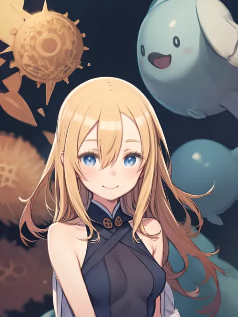 one woman、Katyusha、The blond haired、hair between eyes、long hair、blue eyes、big 、Dress、Smiling、upper body、