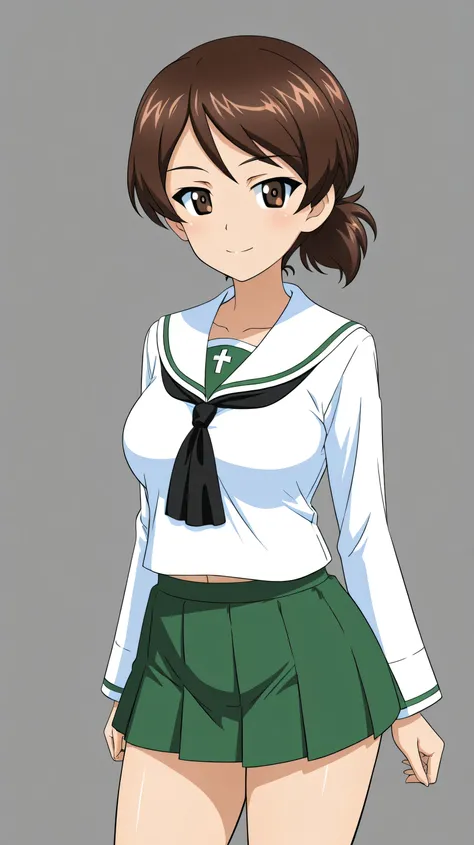 kawanishi shinobu \(girls und panzer\),ooarai school uniform,black tie,cowboy shot, 