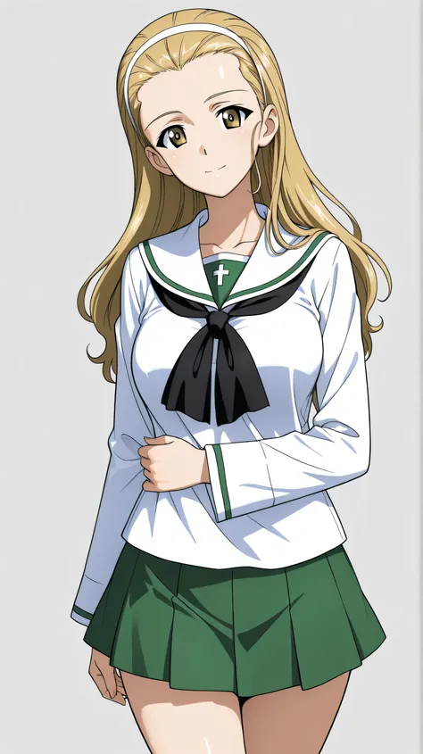 sasaki akebi \(girls und panzer\),ooarai school uniform,black tie,cowboy shot, 