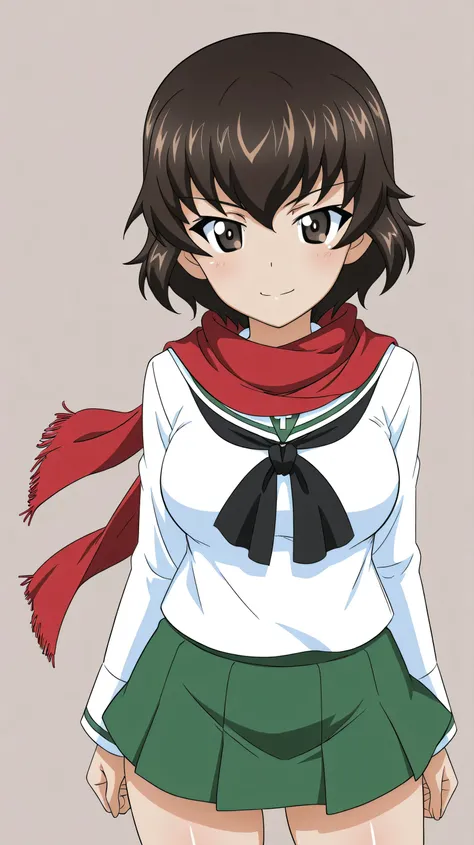 caesar \(girls und panzer\),ooarai school uniform,black tie,red scarf,cowboy shot, 