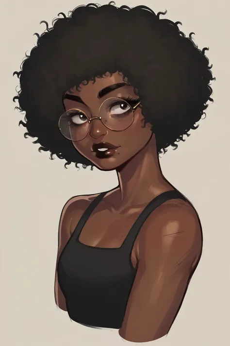score_9, score_8_up, score_7_up, score_6_up, score_5_up, score_4_up, rating_safe, 1girl, jewelry, solo, dark skin, dark-skinned female, black hair, Solo, female, brown skin, curly hair, (((short hair))), Black afro, curly afro, natural lipstick, eyeliner, ...
