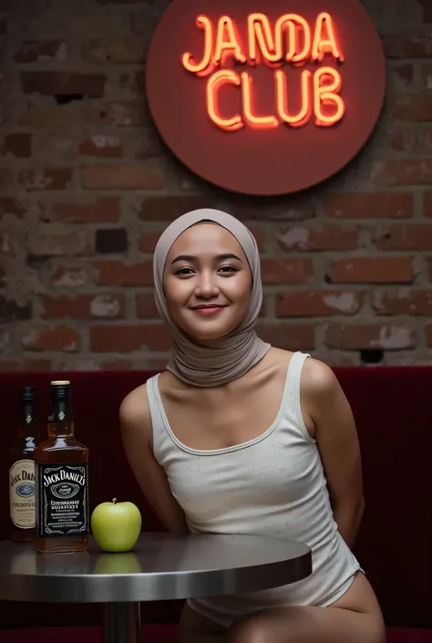 face cute smile , Front posing, Wearing Scarf neck tie, Front posing, SKINNY SUPER OLD LADY, memakai kacamata rabun,  (Thighs and calves huge muscles), (((MOODY FACE EXPRESSION))), "Wearing Hijab perfectly",  wearing Scoop Neck Sleeveless white Bodysuits s...
