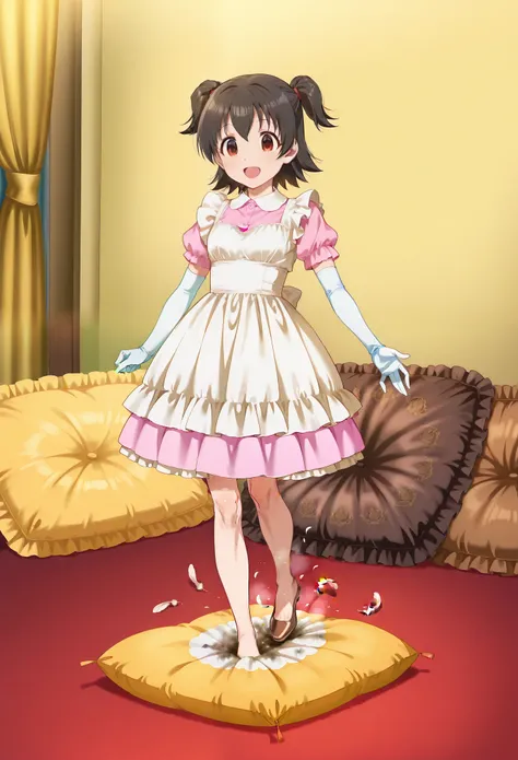 (score_9:0.9),score_8_up,score_7_up,negative_hand, realistic,Akagi_Miria_Cinderella, short hair, black hair, brown eyes, two side up, hair between eyes , lovely small breasts , alice dress, alice in wonderland dress, over elbow glove, satin, 1girl, solo, n...