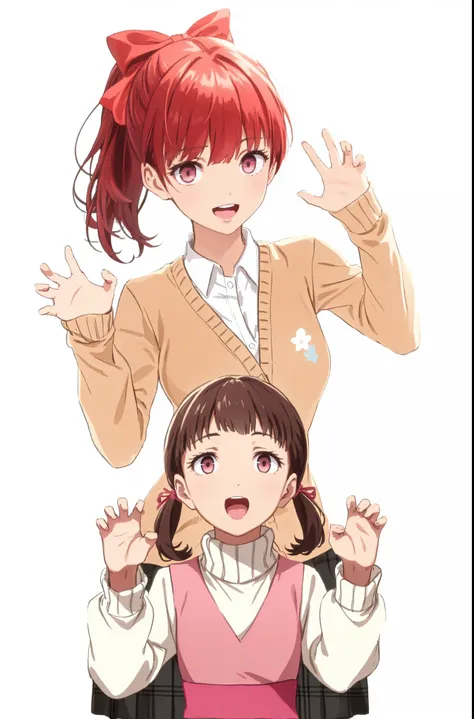 別の女のchildの隣に立っている赤い髪とポニーテールのアニメの女のchild, かわいい女のchildのアニメビジュアル, everyone,  anime cover ,  slice of life animation, Kasumi Yoshizawa, Made by Anime Painter Studio, Today's featured anime scene photos, ( ( ( masterpiece) ) ), cute realistic portrait, capturin...