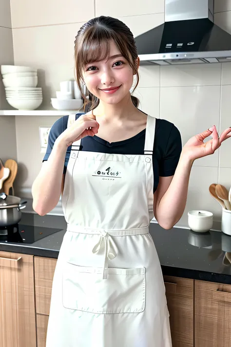 (top quality、Table Top、8k、best image quality、winning work)、1. Cute girls、( completely naked and wearing only a white apron:1.1)、( perfect pure white apron :1.1)、 perfect portrait photo 、Beautiful skin、brown hair、(Highlight Your Body Line:1.standing g...