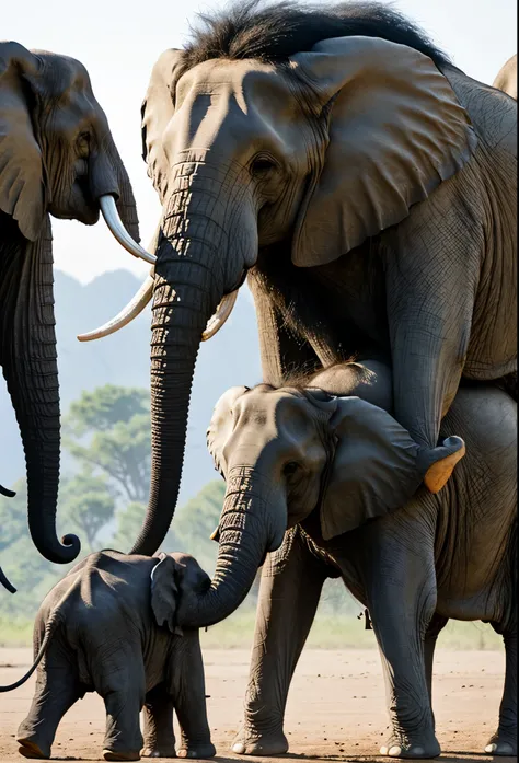 Lion bangs an elephant