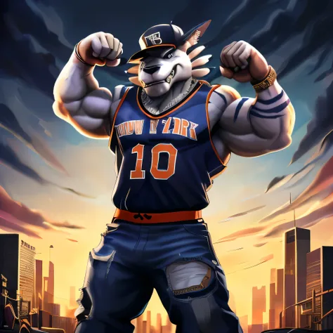 Garurumon,garurumon,digimon,,werewolf,male,aldult,alone, Solo, 4K,best quality,whole body, standing in a baddass pose.,Show arms muscles, (muscular, Athletic body:1.0),  biceps, 弯曲biceps, anatomically correct,Delicate fur,pride,soft shadow, evil, crazy, ma...