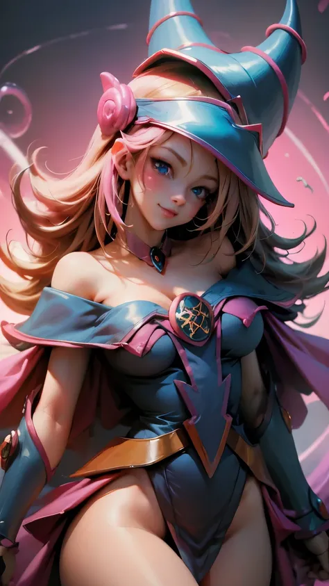Beautiful face of dark magician gils naked blue eyes. pink lips. Long blonde hair. bare shoulders, angelic smile, beautiful well detailed face of dark magician gils. blowing a kiss. sexy kiss . bare breasts. Nice big and beautiful breasts. Has pink nipples...