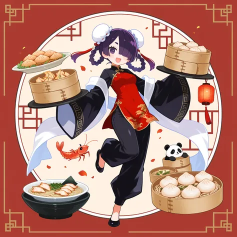 harada takehito(artist), flat illustration, masterpiece, best quality, amazing quality, hyper-detailed)), (absurd, very aesthetic), (hyper-detailed background, lighting), (1beautiful girl, :d, hair over one eye, long eyelashes), BREAK (Beautiful purple hai...
