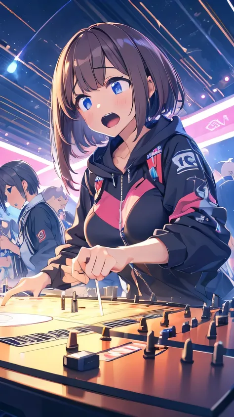 DJ battle with multiple girls DJ, turntable,
god々Scary Scratchwork , techno hardcore style, Inhuman sense of rhythm,
Moving into Subspace , futuristic ultra-advanced technology club, outdoor,
masterpiece, Super High Quality, high resolution, Dutch angle...