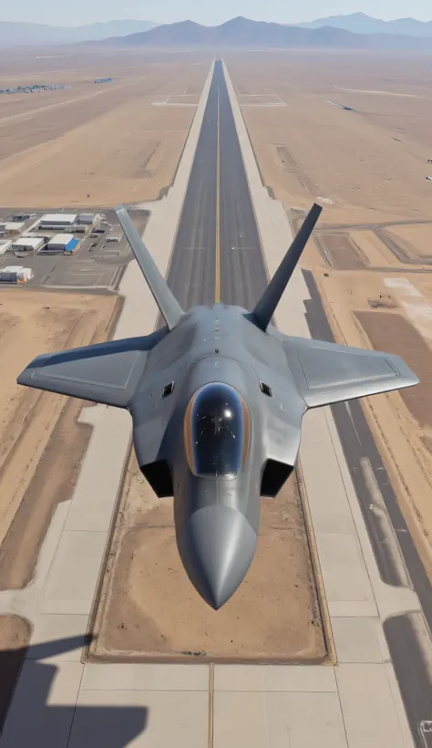 Send high-definition images、エリア51のSend high-definition images、F-22 Raptor、View from、The long runway and hangar are visible {x} passes over it。