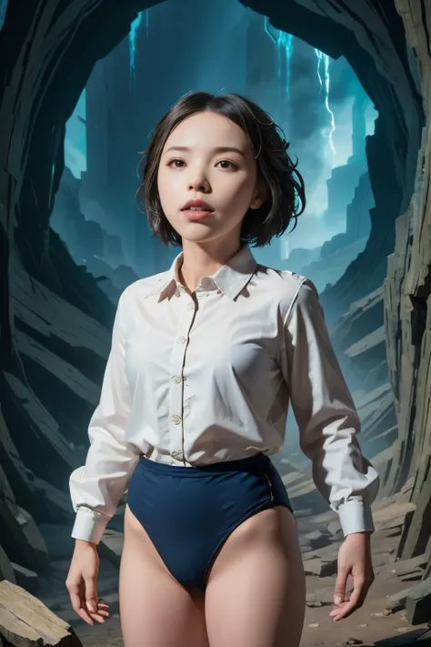 (masterpiece, highest quality), 1 girl, beautiful face, beautiful body, wearing a Black gymnastics bloomers, High leg、white blouse, cowboy shot、Are standing、full body portrait、Alone, complex details, enlarged textures, complex details, finely detailed ...