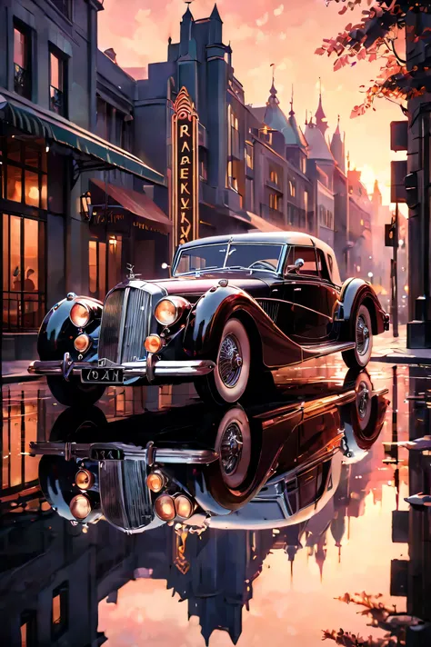 ((art_deco_painting:)1.5), ((soft_color_tones):1.4), ((crystal clear water reflection background):1.3),((Movie-like still images and dynamic angles):1.3), ((cool and beautiful shadow silhouette):1.1), ((Unparalleled sharpness and clarity):1.1), ((Radiosity...