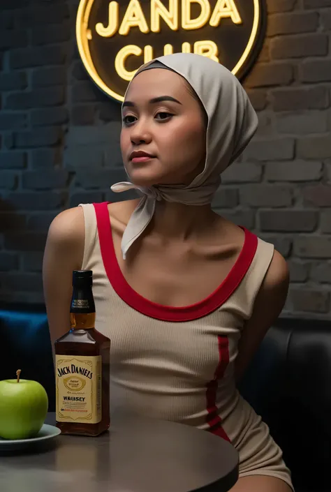 face cute soft smile , Front posing, Wearing Scarf neck tie, Front posing, SKINNY SUPER OLD LADY,  (Thighs and calves huge muscles), (((MOODY FACE EXPRESSION))), "Wearing Hijab perfectly",  wearing Scoop Neck Sleeveless cream Bodysuits singlet swimsuit and...