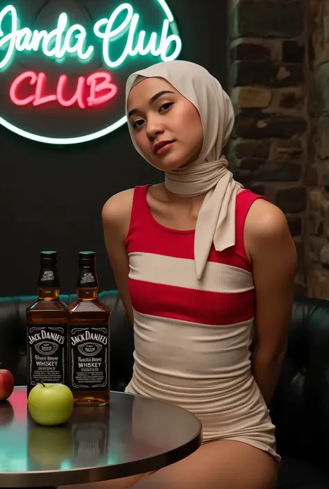 face cute soft smile , Front posing, Wearing Scarf neck tie, Front posing, SKINNY SUPER OLD LADY,  (Thighs and calves huge muscles), (((MOODY FACE EXPRESSION))), "Wearing Hijab perfectly",  wearing Scoop Neck Sleeveless cream Bodysuits singlet swimsuit and...