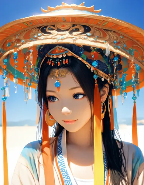 1girl, year 2016, upper body, dunhuang, blue sky, casual clothes, masterpiece, high score, great score, absurdres, 16k, Ultra detailed, (photorealistic : 0.5)