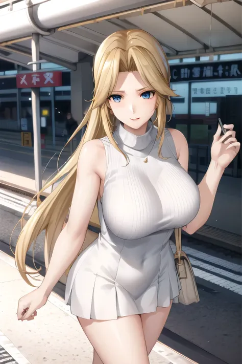 can you draw blondes，nice smile，Can you draw a woman staring at a train，Draw a picture of a woman waiting in front of a car，東京の地下鉄ホームでwaiting for the train女性は描けますか， ,congestion,waiting for the train，Fun，Underground railway stations ，The sign hanging on the...