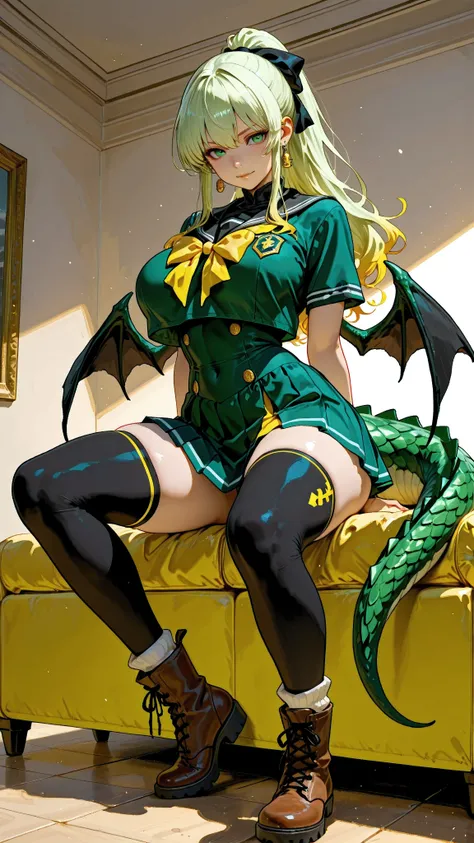 (Very refined),Distorted Daredevil Alligator Gal Girl is characterized by,fine,Very thin ,is characterized by having sharp green gray eyes with a fearless face that has never been seen,(Isekai School Background:1.2),(tall),(166cm:1.1),BREAK BON CUBON,EXTRA...