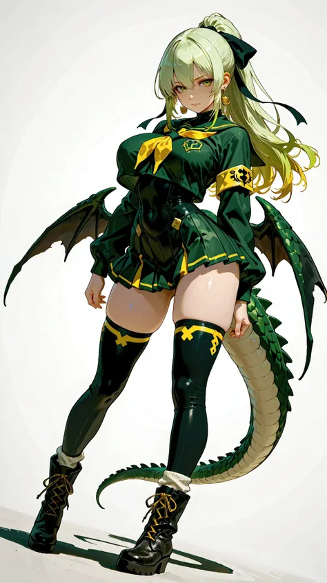 (Very refined),Distorted Daredevil Alligator Gal Girl is characterized by,fine,Very thin ,is characterized by having sharp green gray eyes with a fearless face that has never been seen,(Isekai School Background:1.2),(tall),(166cm:1.1),BREAK BON CUBON,EXTRA...
