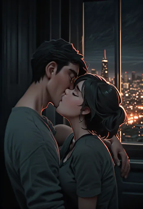 (anime style), (masterpiece), (Two people kissing). (1 boy, 1 girl), Cass Hamada kissing Tadashi Hamada, Big Hero 6, detailed facial features, romantic expression, dynamic pose, high quality, 8k, ultra detailed, soft lighting, romantic atmosphere, San Fran...