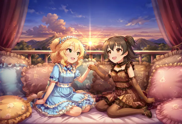 (score_9:0.9),score_8_up,score_7_up,negative_hand, realistic,Akagi_Miria_Cinderella, short hair, black hair, brown eyes, two side up, hair between eyes , lovely small breasts , alice dress, alice in wonderland dress, over elbow glove,Sakurai momoka, blonde...