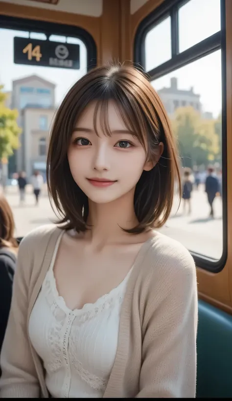 (Early Fall Dating), ((pastel cardigan)), ((Fine Summer Dress Lace and Ruffles)),
looking at viewer, Japanese female university student, (one woman:1.2), she's so beautiful, Radiant Skin, with a perfect face, Cute and symmetrical face, Beautiful skin,
lig...
