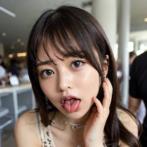 NSFW. A girl just swallowed. She shows a clear expression of discomfort and distaste, slightly sticking out her tongue as if reacting to the bitter taste. Her throat appears subtly tense, capturing the natural motion of swallowing. The atmosphere suggests ...