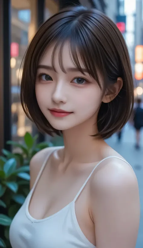 masterpiece, top quality, 8k, 15, , raw photo, very high definition, Award Winning Portraits, solo, night, neon, idol face, violaceaess, gardeniass, Delicate Girl, upper body, DSLR, with one eye covered by my hair, candid, Refined Designs, like々Seems, Thin...